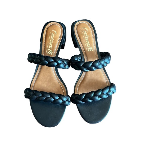 L’Intervalle Braided Leather Slide Sandal Black US 8 Double Strap Low Block Heel - Picture 13 of 14